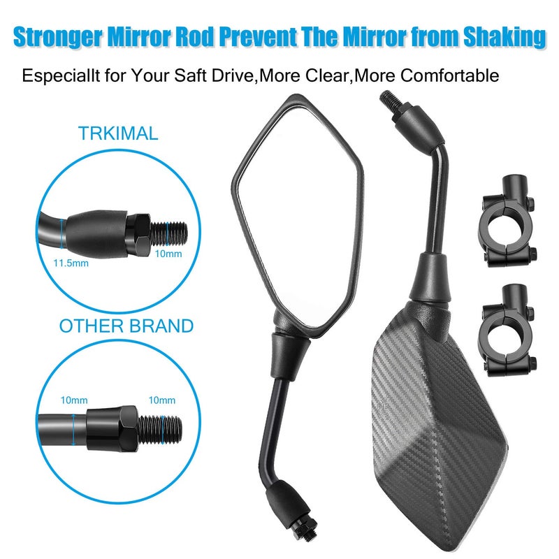 Trkimal Universal Adjustable Motorcycle Rear View Mirror - Rhombus Convex Mirror with 10mm Clockwise Thread Bolt, 7/8â€ Mount Clamps for Handle Bar of Motorcycle, Scooter, Atv, Etc. - Image 2